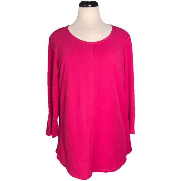Chicos Top Shirt Women's 2 Medium Pink Long Button Sleeves- Knit - Picture 1 of 6